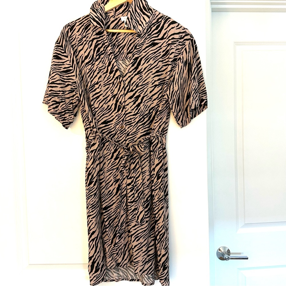Animal Print Zebra Casual Shirt Dress